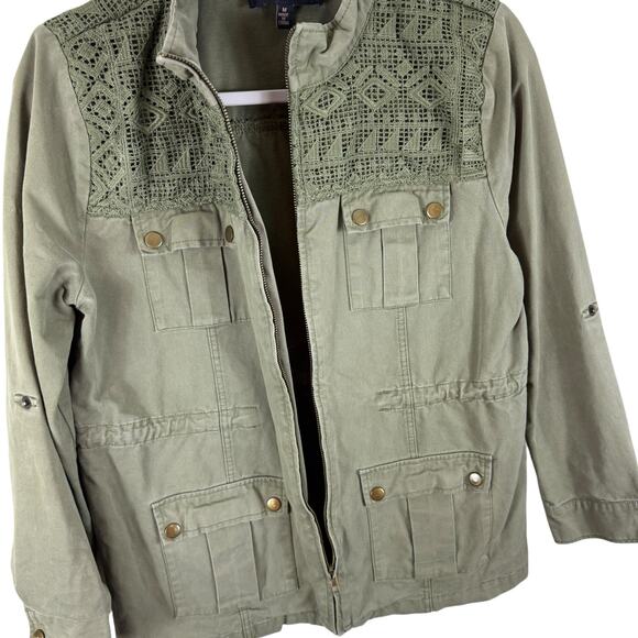 Blue Pepper Green Full Zip Lace Detail Cotton Denim Utility Jacket Size M - Picture 3 of 12